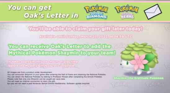 Pokemon Brilliant Diamond und Shining Pearl Mythisches Shaymin Mysteriumsgeschenk ab heute