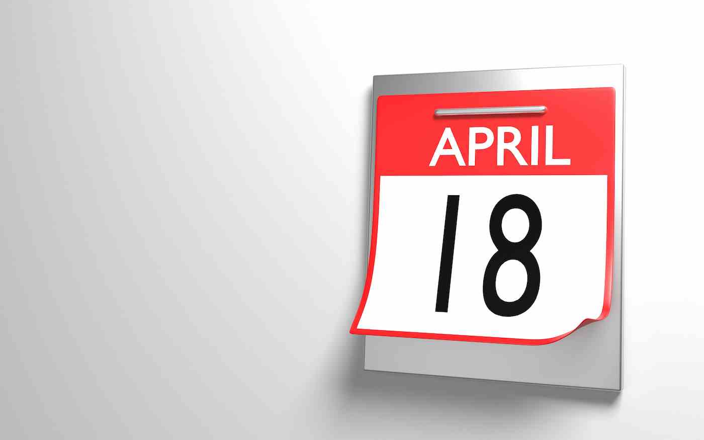 18. April Desktop-Kalenderseite für den US-Steuertag isoliert auf weißem Hintergrund.  Einfach für alle Ihre sozialen Medien oder Druckgrößen zuzuschneiden.