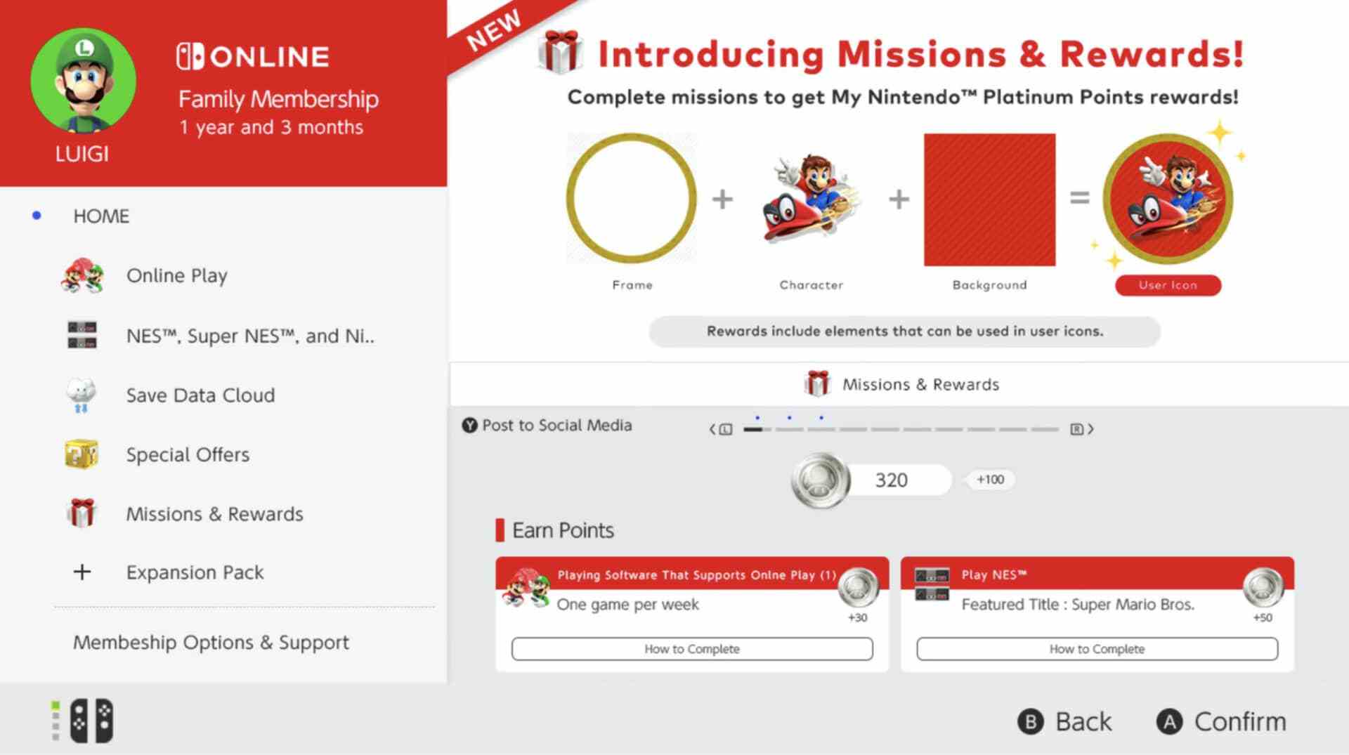 Nintendo Switch Online-Missionen und Belohnungen erklärt Profilbilder Elemente Super Mario Odyssee