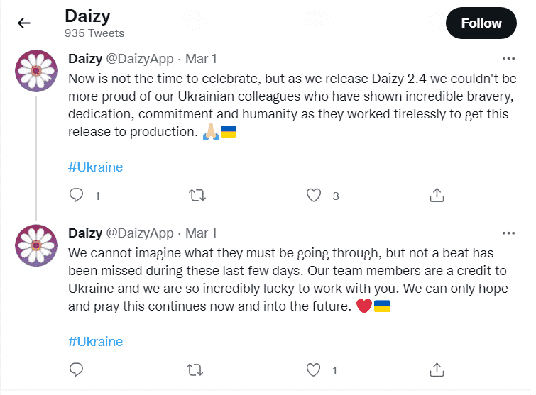 Screenshot eines internationalen Partners, der ukrainische Unternehmen unterstützt