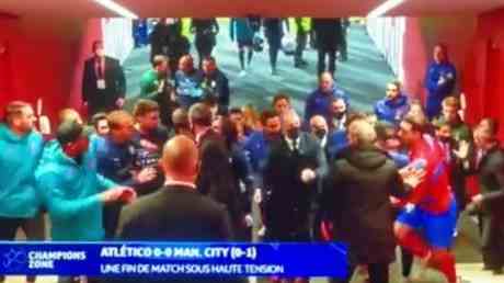 Die Polizei greift in den wuetenden Zusammenstoss zwischen Atletico Madrid