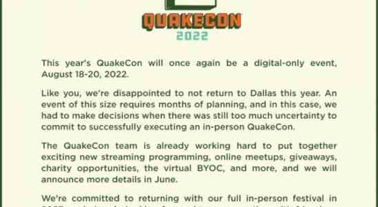 Die Quakecon 2022 wird im dritten Jahr in Folge ein