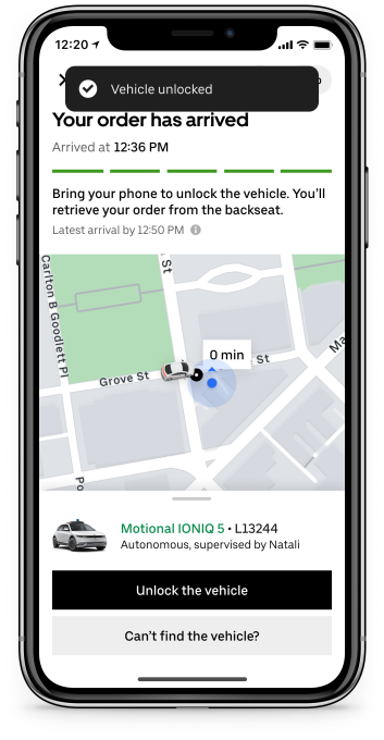 Uber Eats und Motional Unlocking in der App