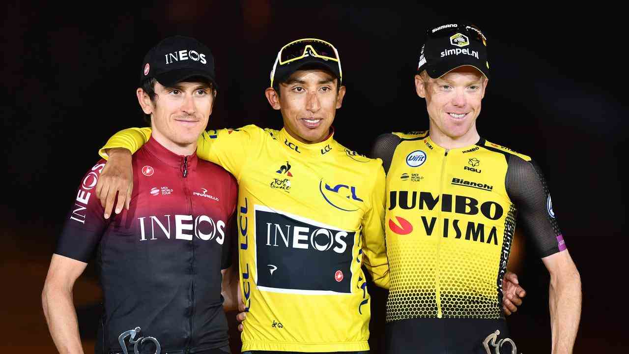 Egan Bernal gewann 2019 die Tour de France und ließ Geraint Thomas und Steven Kruiswijk hinter sich.