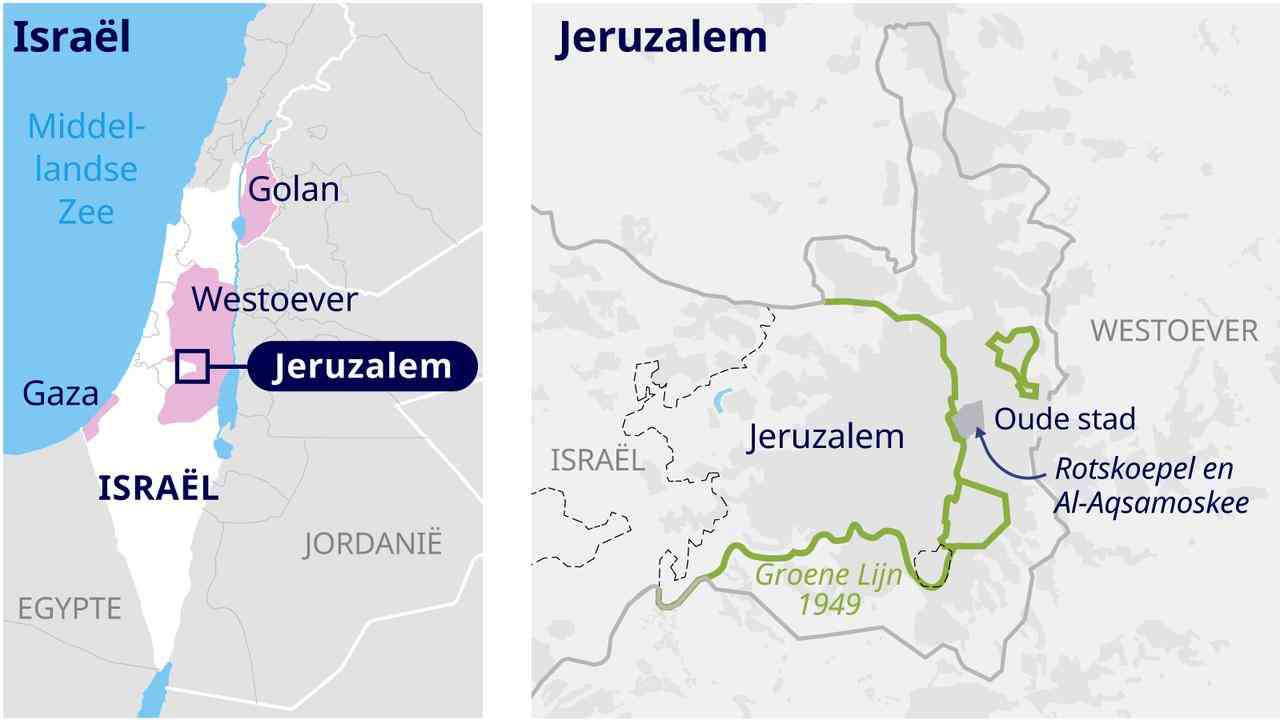 Karte von Israel mit Gaza, Jerusalem und dem Westjordanland.
