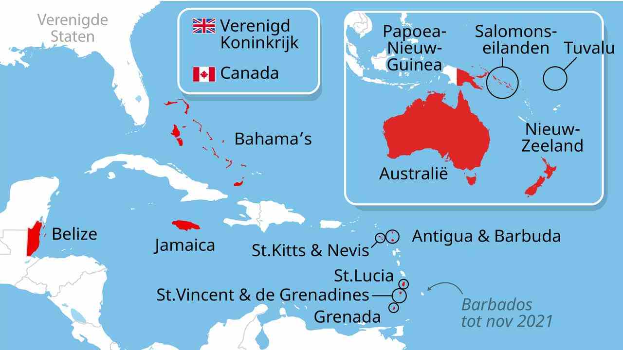 Commonwealth-Länder, die offiziell den britischen Monarchen als Staatsoberhaupt haben.