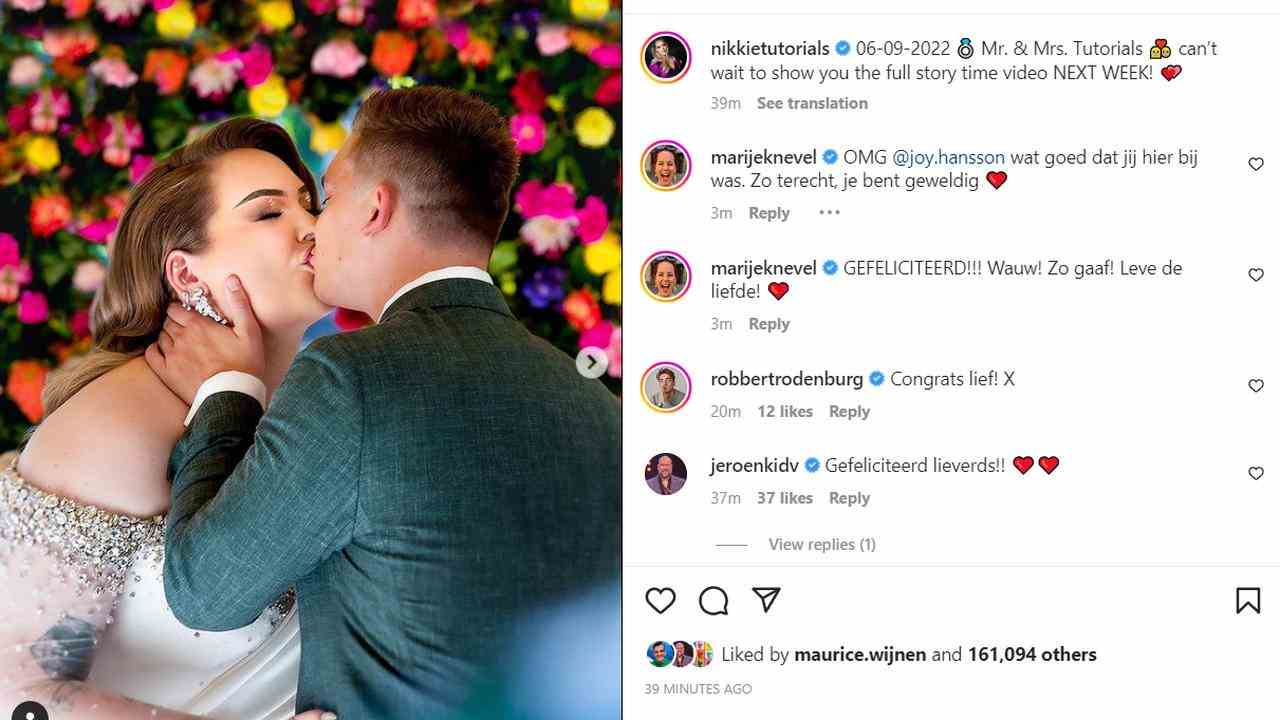 Nikkie de Jager gibt via Instagram bekannt, dass sie mit ihrem Freund Dylan Drossaers verheiratet ist.