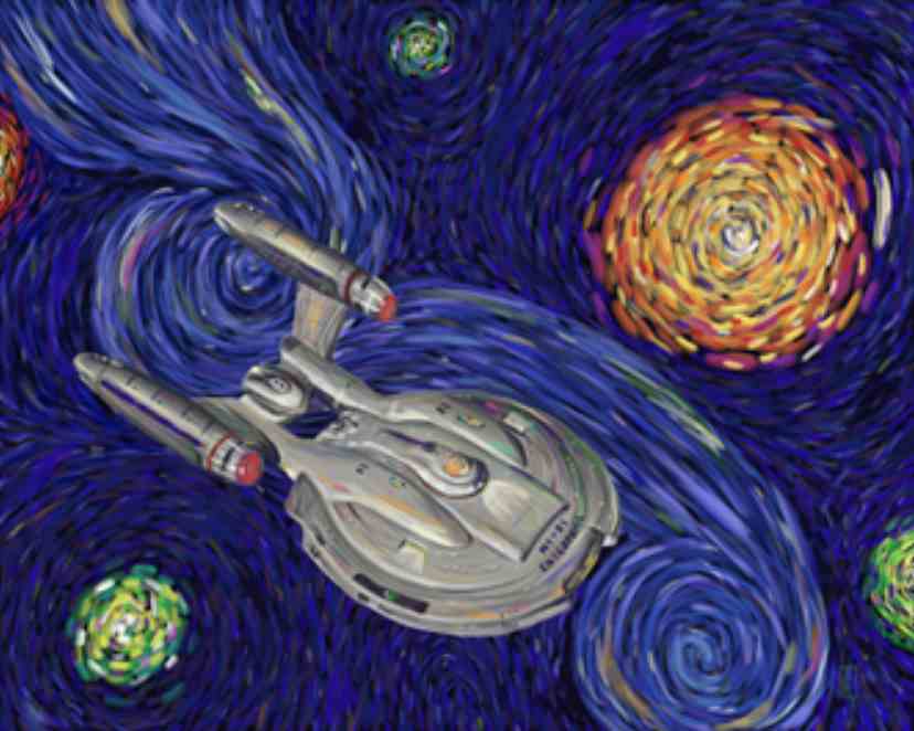 Sternennacht mit dem Star Trek USS Enterprise AI art Picasso