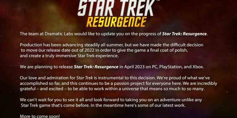 Star Trek Resurgence auf April 2023 verschoben