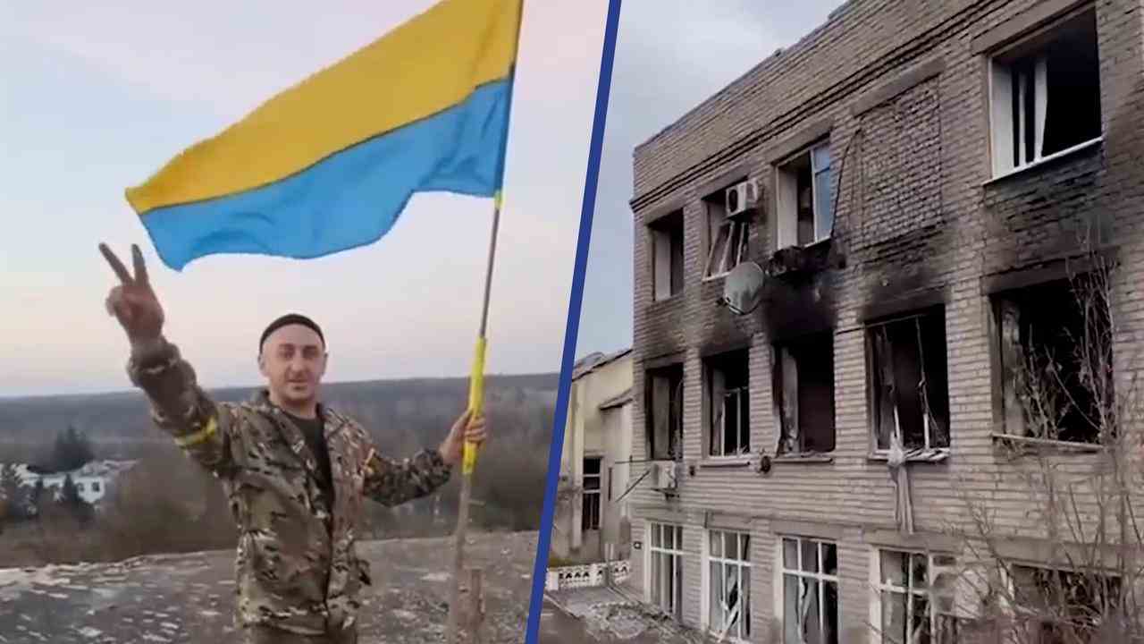 Beeld uit video: Militairen hijsen Oekraïense vlag in regio Kherson