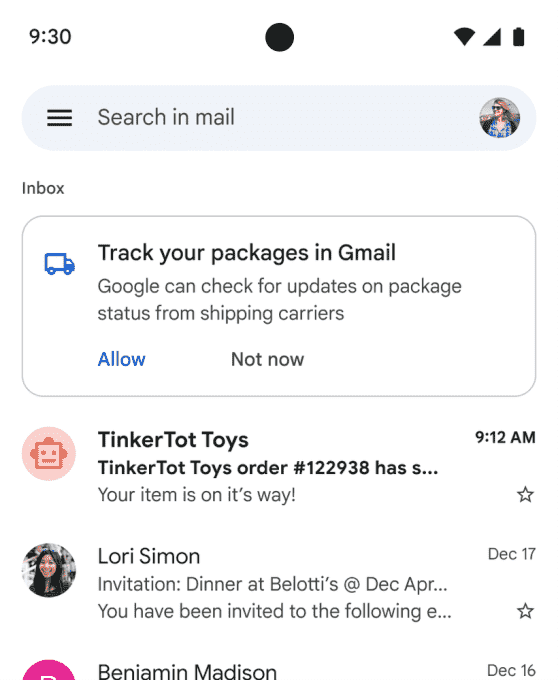 Google Mail fuegt vor dem Weihnachtsgeschaeft eine neue Paketverfolgungsfunktion hinzu