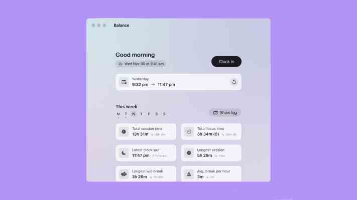 Balance ist eine Mac Zeitmesser App bei der Sie Ihre Stunden manuell