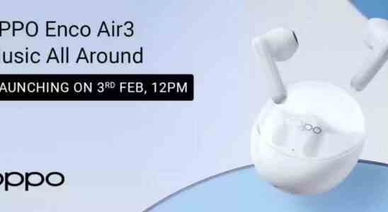 Oppo Enco Air3 echte kabellose Ohrhoerer werden am 3 Februar