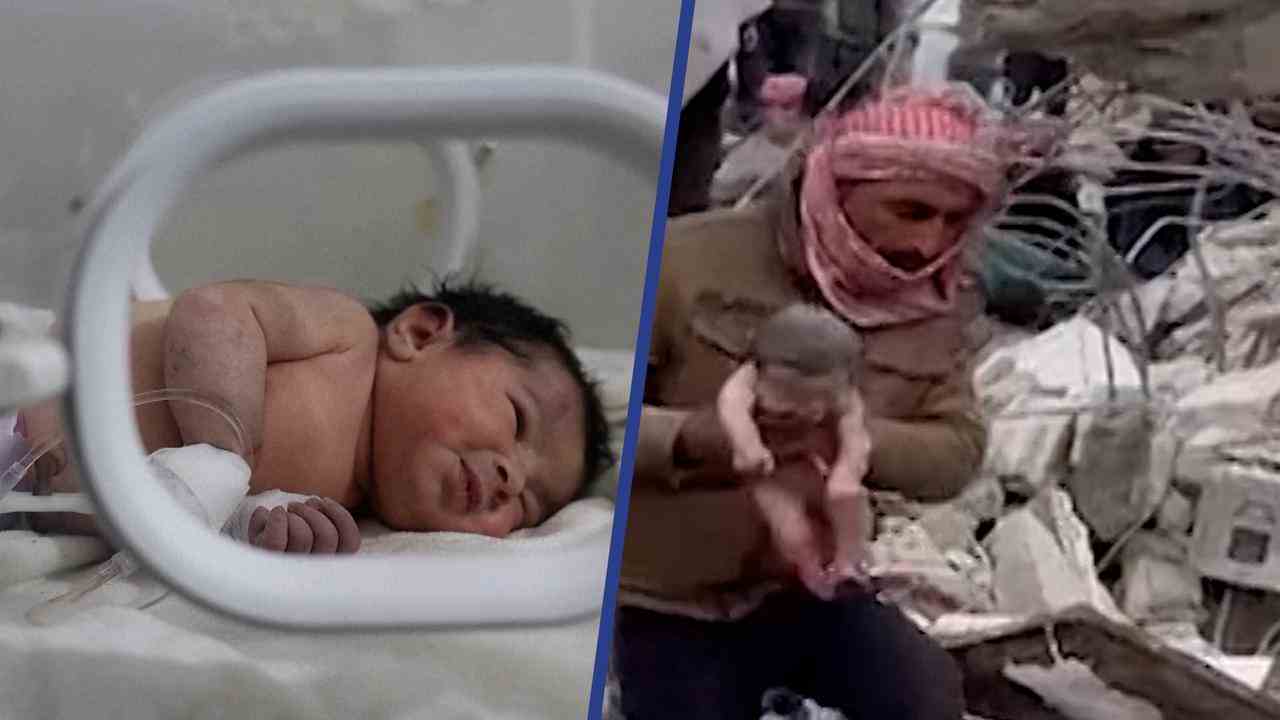 Beeld uit video: Onder puin geboren baby wordt gered in Syrië