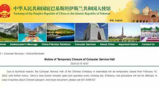 Die chinesische Botschaft in Islamabad schliesst die Konsularabteilung