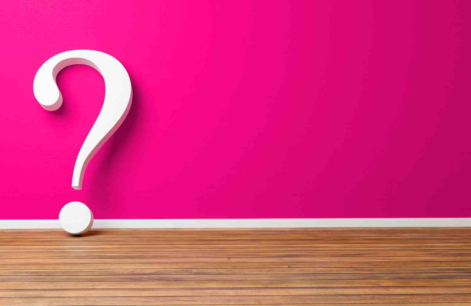 Weißes Fragezeichen an rosa Betonwand - 3D-Illustration