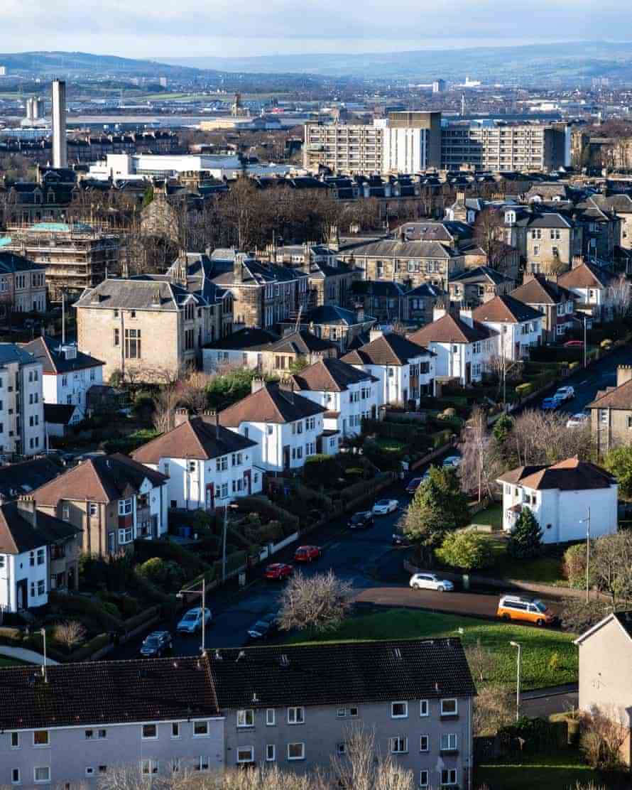 Zone Kelvinside dans le West End de Glasgow vu de Wyndford Flats.