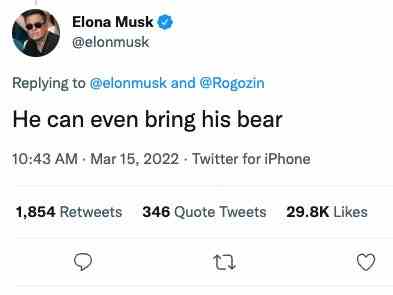 Elon Musk dit que Vladimir Poutine peut amener son ours