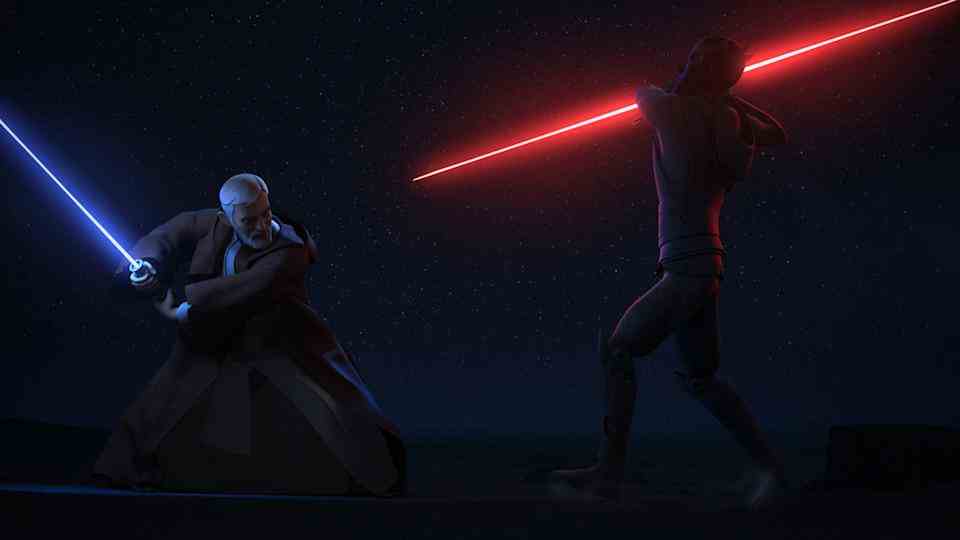 Obi-Wan affronte Dark Maul dans Rebels (Crédit : Disney)