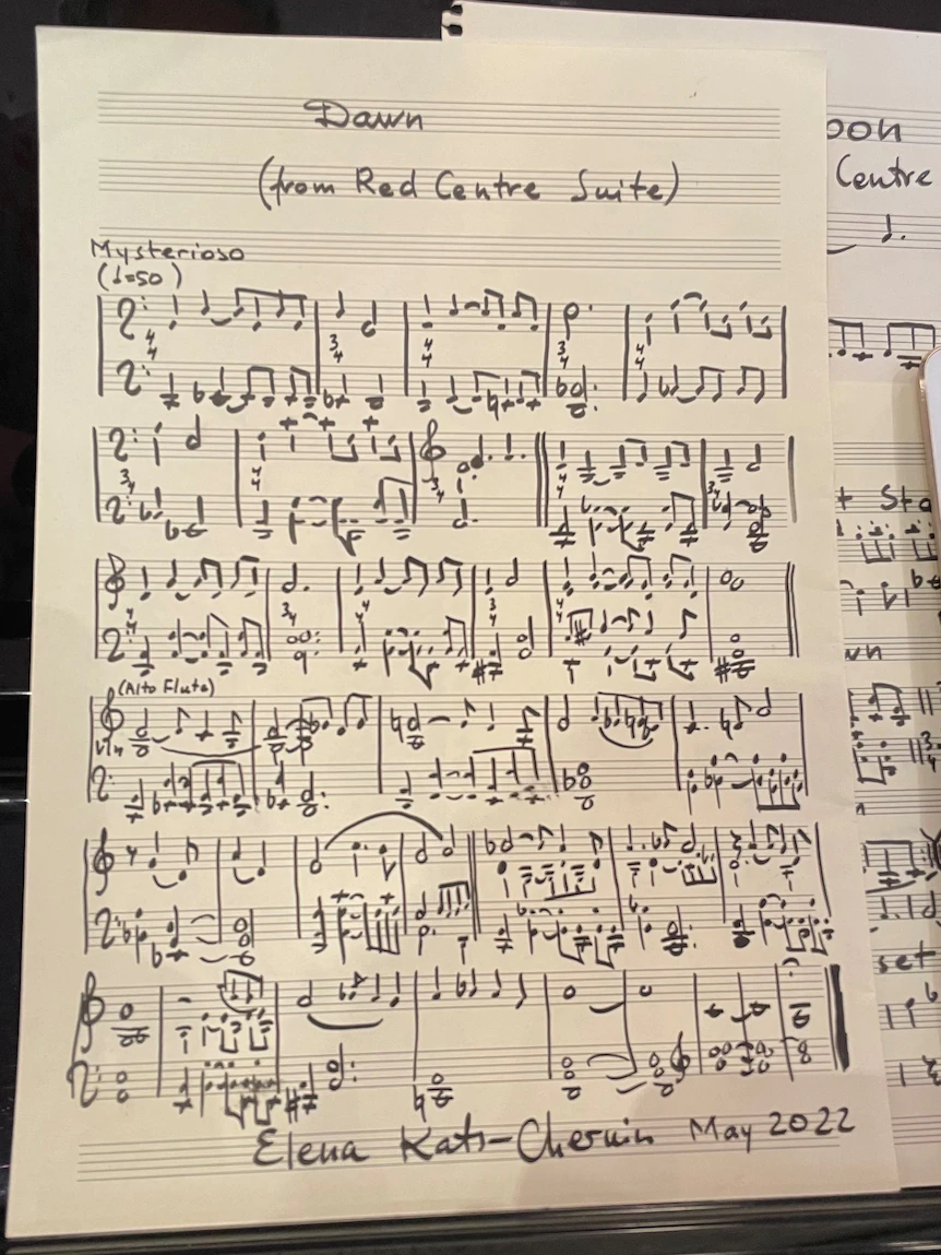 Notes de musique manuscrites sur papier à musique.