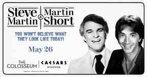 Une image promotionnelle pour le spectacle de Steve Martin et Martin Short le 26 mai au Caesars Windsor - avec des images du duo au début de leur carrière.