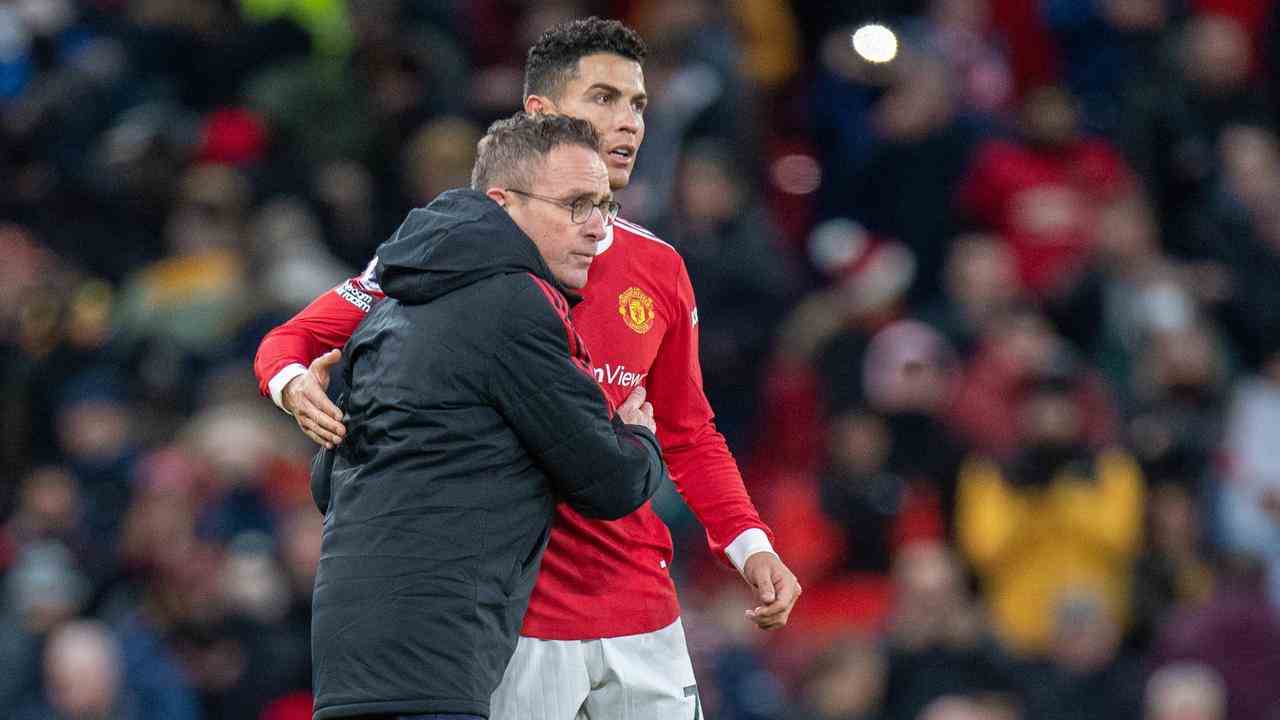 Cristiano Ronaldo avec l'actuel manager (par intérim) de Manchester United, Ralf Rangnick.