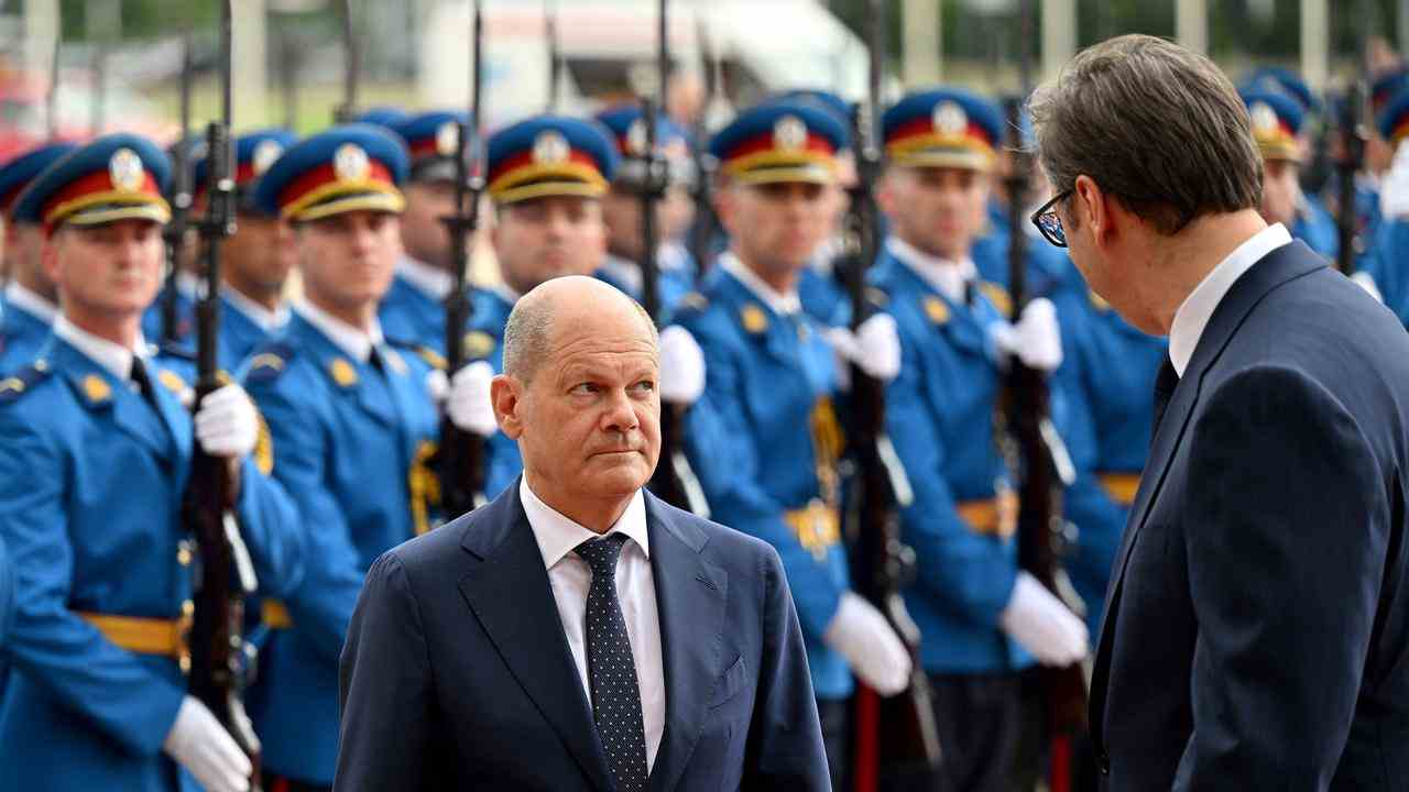 Le chancelier Olaf Scholz et le président serbe Aleksandar Vucic.