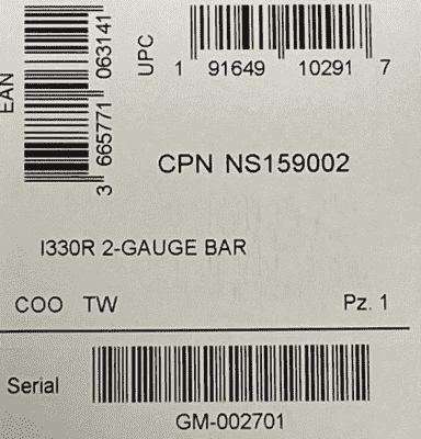 Étiquette du carton de l'ordinateur de plongée Aqualung i330R SCUBA Rappelé 2-GAUGE BAR (CONSOLE) Modèle : NS159002 Préfixe de la série : GM
