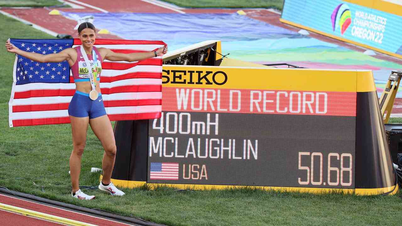 Sydney McLaughlin avec son temps record.