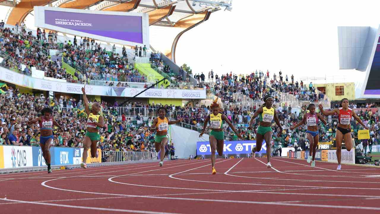 L'arrivée du 100 mètres.