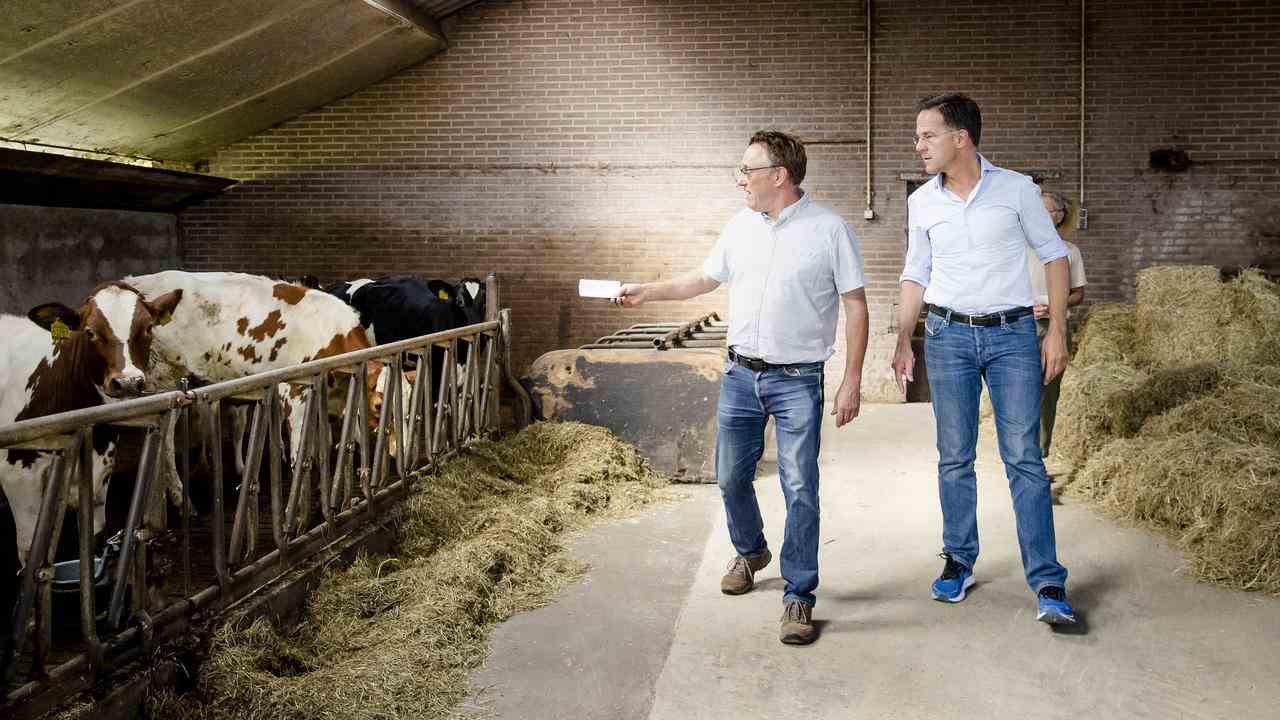 Le Premier ministre Mark Rutte a rendu visite à un agriculteur avec une étable pendant la récréation.