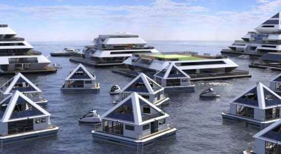 Floating cities with habitats in the shape of a flying