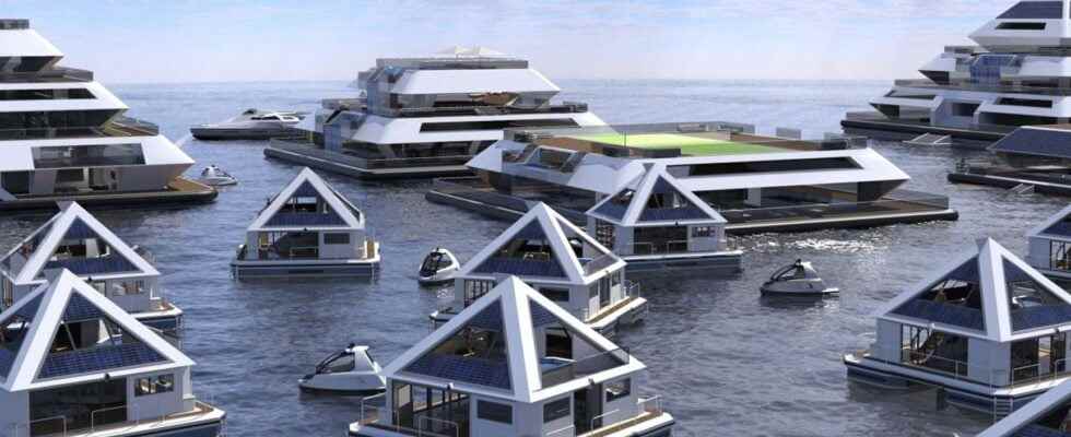 Floating cities with habitats in the shape of a flying