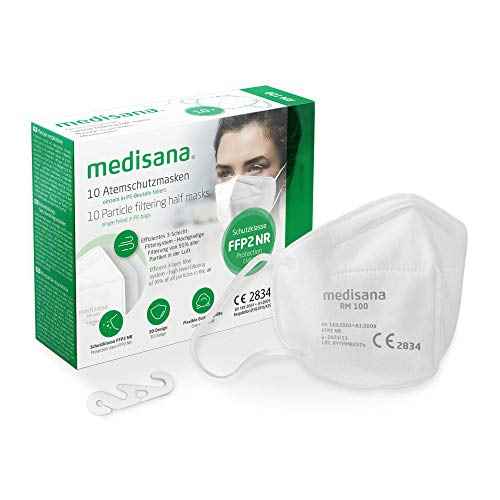Medisana FFP2 respiratory protection mask, RM 100, mouth protection mask 10 pieces individually wrapped in PE bag with clip - CE2834 certified - EU 2016/425 - TÜV tested