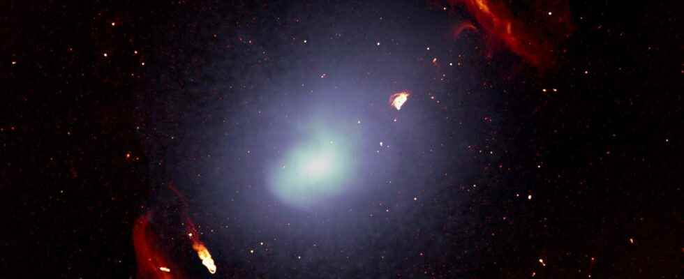 A collision of clusters of galaxies causes an explosion of