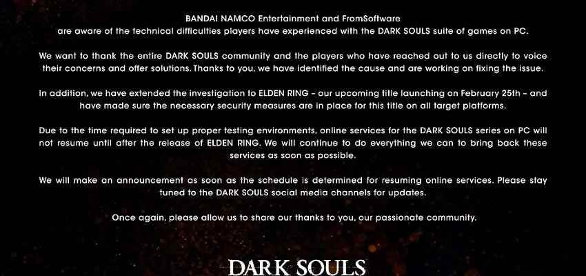 Dark Souls is offline until Elden Ring comes out