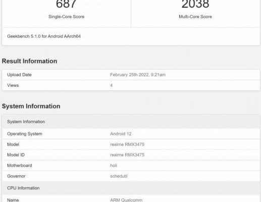 Realme V25 Geekbench Test Mobile