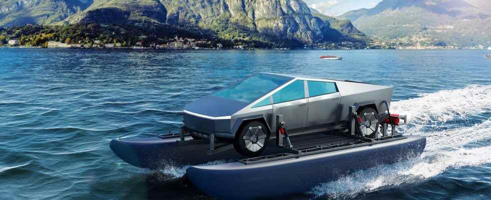 The Tesla Cybertruck transformed into an amphibious vehicle thanks to