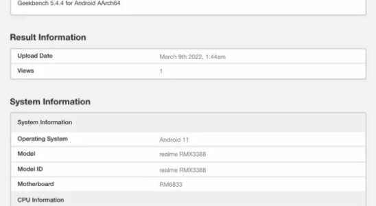 Realme 9 5G Spotted on Geekbench