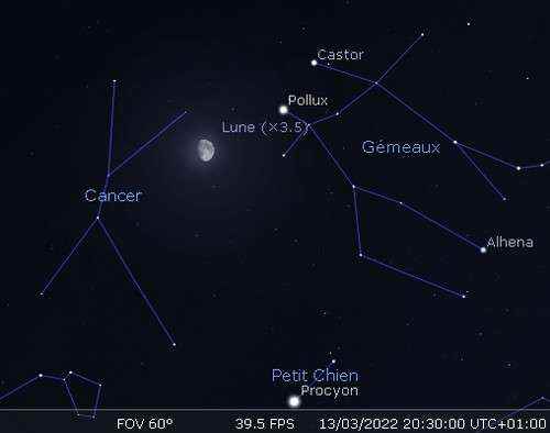 The Moon in rapprochement with Pollux and Castor