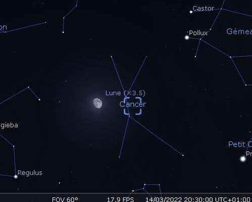 The Moon in rapprochement with the Creche cluster