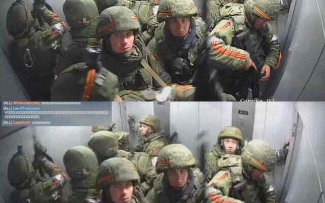 Ukrainian soldier caught by surprise Russian soldiers stuck in elevator