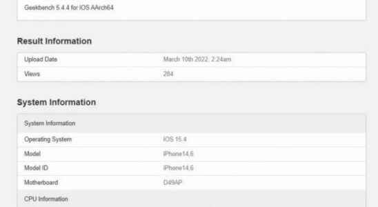 iPhone SE 2022 Geekbench Test Results