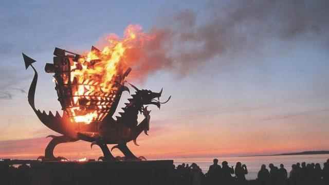 The torch lit in Wales was in the shape of a dragon, the symbol of the region