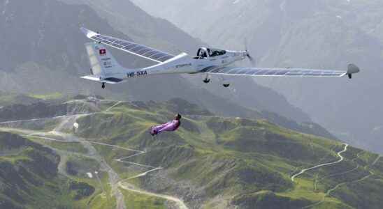 The first wingsuit flight from a solar powered plane