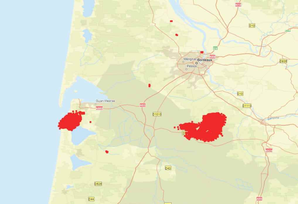 Map of the progress of the fires in Gironde as of Monday July 25, 2022.