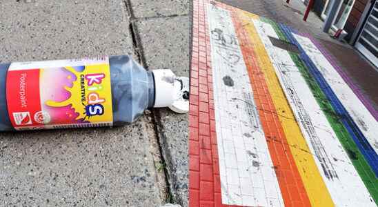 Rainbow zebra crossing Veenendaal already smeared by vandals after a