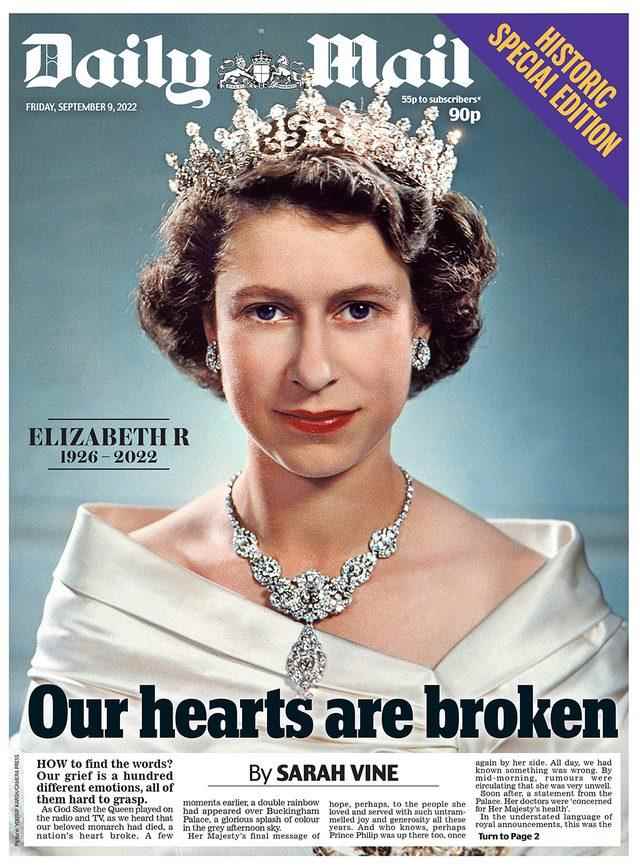 The Daily Mail used a portrait of the Queen from 1952, when she was Princess Elizabeth, in the headline and 