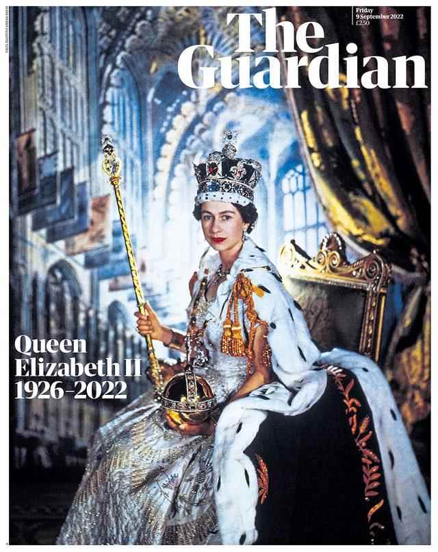 Some newspapers, including the Guardian, wrote only the Queen's name and the dates of her death and birth, without using any text on the first page.  The photograph chosen by the Guardian was one taken by Sir Cecil Beaton at the Queen's coronation.