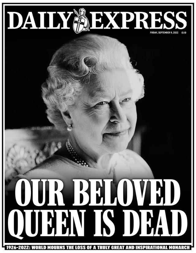 The Daily Express comes out with an all black and white first page. 